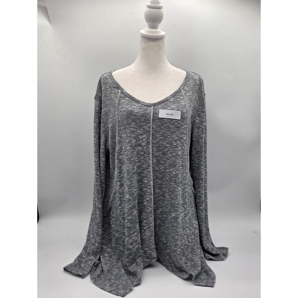 LA Threads Gray Ribbed Knit Long Sleeve Oversized Tunic Top